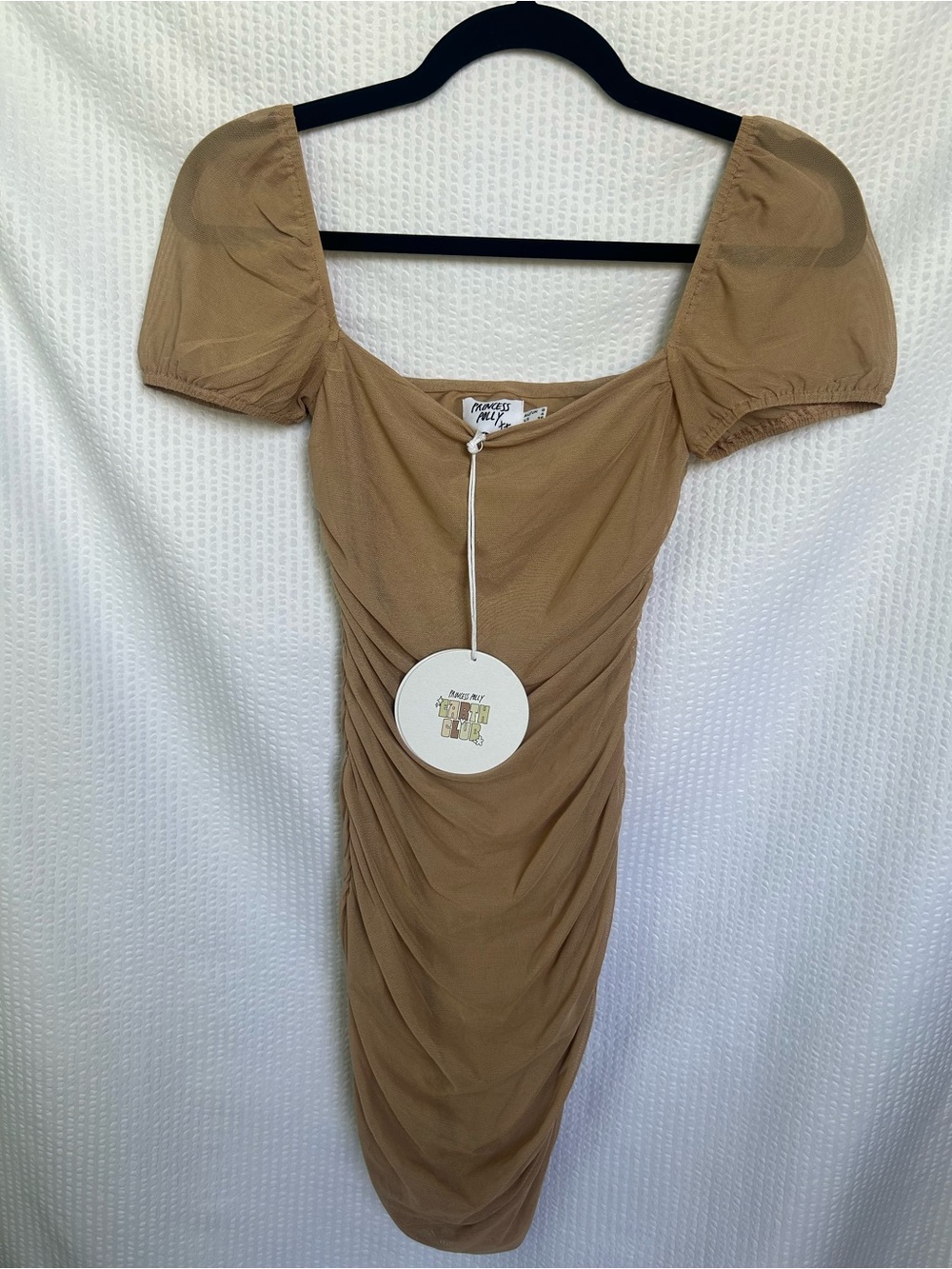 Princess Polly Brown Mesh Ruched Mini Dress Size 4 NWT